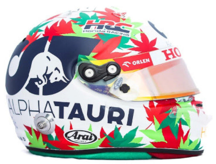ARAI HELMET F1 CASCO HELMET ALPHA TAURI AT04 TEAM ALPHA TAURI N 22 MONZA ITALY GP 2023 YUKI TSUNODA WHITE GREEN RED 1:5