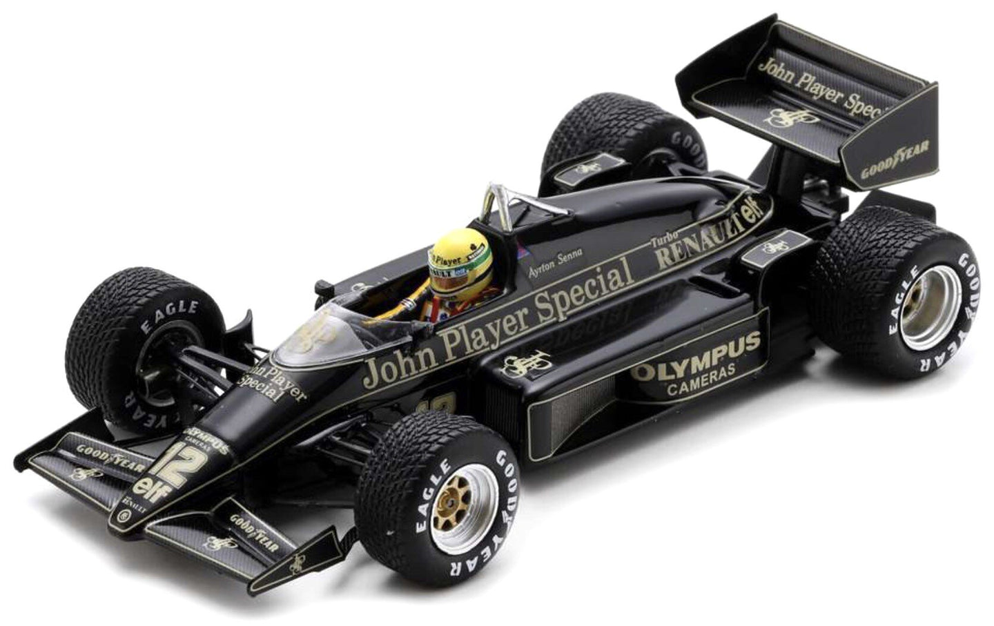 Lotus 97T #12 AYRTON SENNA WINNER PORTUGAL GP 1985 sort/guld 1:43