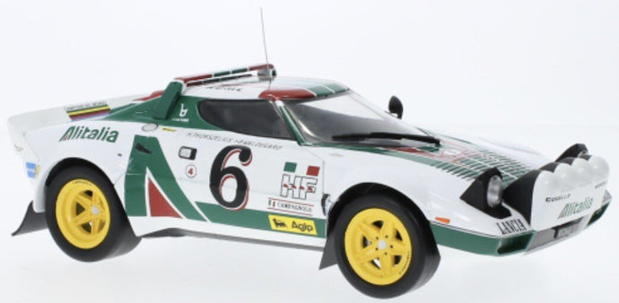 LANCIA STRATOS HF TEAM ALITALIA (night version) N 6 2nd RALLY MONTECARLO 1976 BJORN WALDEGAARD - HANS THORSZELIUS WHITE GREEN RED 1:18