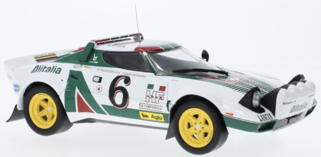 LANCIA STRATOS HF TEAM ALITALIA (night version) N 6 2nd RALLY MONTECARLO 1976 BJORN WALDEGAARD - HANS THORSZELIUS WHITE GREEN RED 1:18