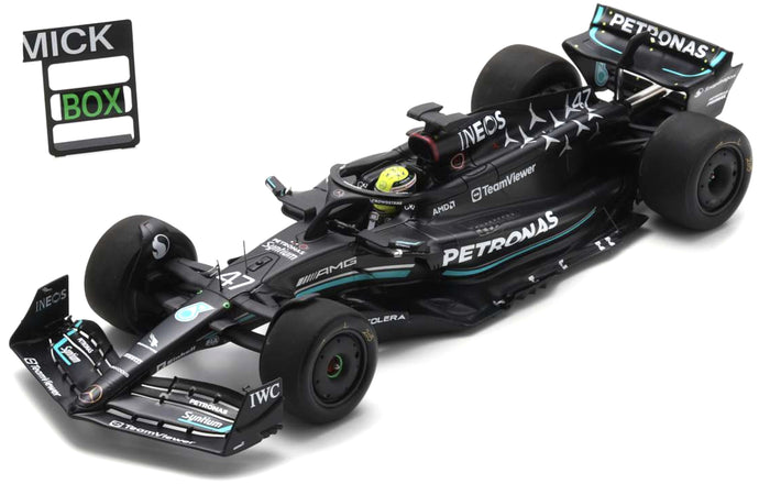 MERCEDES GP F1 W14 TEAM MERCEDES-AMG PETRONAS FORMULA ONE N 47 TIRES TEST SPAIN GP 2023 MICK SCHUMACHER MATT BLACK 1:18