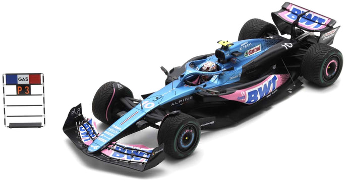 BWT Racing ALPINE A523 #10 PIERRE GASLY 3rd DUTCH GP ZANDVOORT 2023 + PIT BOARD blå/lyserød/hvid 1:18