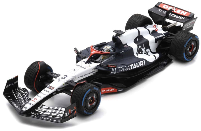 SCUDERIA ALPHATAURI AT04 #3 DANIEL RICCIARDO 10th BELGIAN GP 2023 WITH WET TYRES hvid/mørk blå 1:18