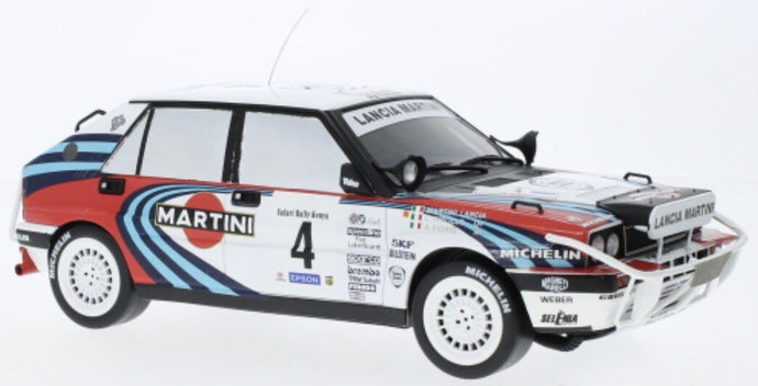 LANCIA DELTA INTEGRALE 16V MARTINI (night version) N 4 RALLY SAFARI 1990 ALESSANDRO FIORIO - LUIGI PIROLLO WHITE BLUE RED 1:18