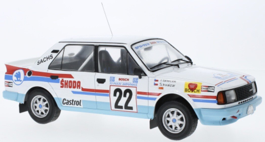 Skoda 130 LR #22 KCAIZAR/JANECEK WRC RALLY ACROPOLIS 1986 hvid/lys blå/rød 1:18