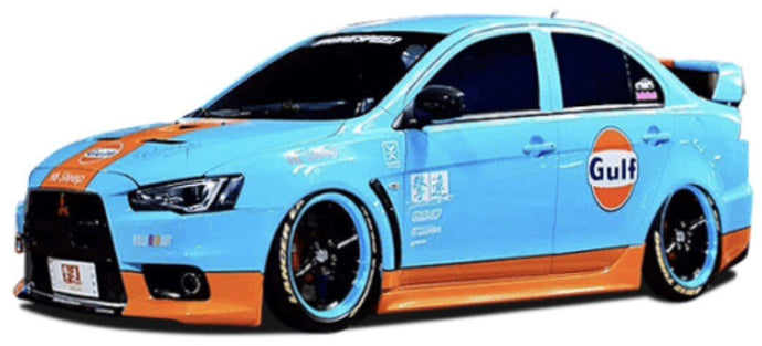 MITSUBISHI LANCER EVOLUTION X GULF LIVERY 2008 LIGHT BLUE ORANGE 1:43