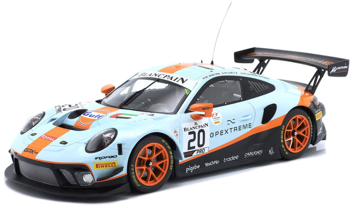 PORSCHE 911 991 GT3 R 4.0L FLAT-6 TEAM GPX RACING N 20 WINNER 24h SPA 2019 RICHARD LIETZ - MICHAEL CHRISTENSEN - KEVIN ESTRE LIGHT BLUE ORANGE BLACK 1:18