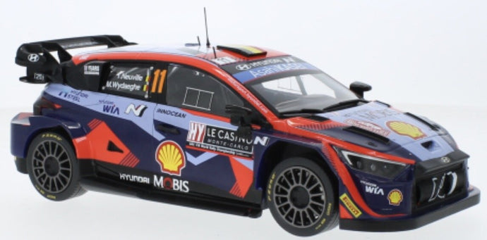 HYUNDAI i20 N RALLY1 TEAM SHELL MOBIS WRT N 11 3rd RALLY MONTECARLO 2023 THIERRY NEUVILLE - MARTIJN WYDAEGHE 2 TONE BLUE RED 1:18