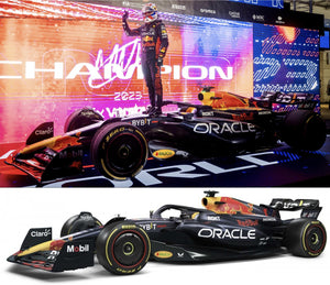 RED BULL SET 2X F1 RB19 TEAM ORACLE RED BULL RACING N 1 WORLD CHAMPION 2nd SPRINT RACE + WINNER QATAR GP 2023 MAX VERSTAPPEN MATT BLUE 1:18
