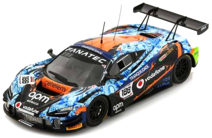 McLAREN 720S GT3 EVO TEAM GARAGE59 N 188 24h SPA 2023 L.PRETTE - M.RAMOS - C.GRUNEWALD - H.CHAVES LIGHT BLUE ORANGE 1:43