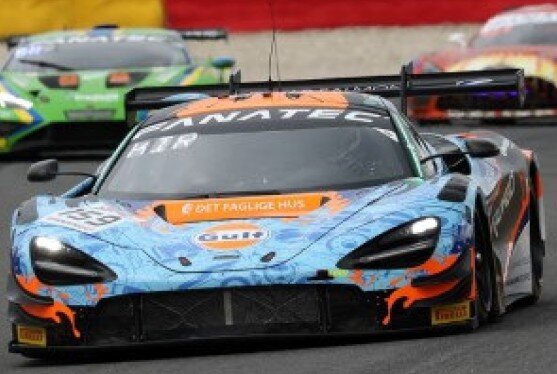 McLAREN 720S GT3 EVO TEAM GARAGE59 N 159 24h SPA 2023 M.KIRCHHOFER - B.GOETHE - N.KJAERGAARD LIGHT BLUE ORANGE 1:43