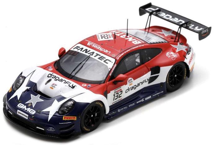 PORSCHE 911 992 GT3 R TEAM GMG RACING N 132 24h SPA 2023 K.WADHINGTON - J.SOFRONAS - P.LONG - J.BLEEKEMOLEN RED WHITE BLUE 1:43