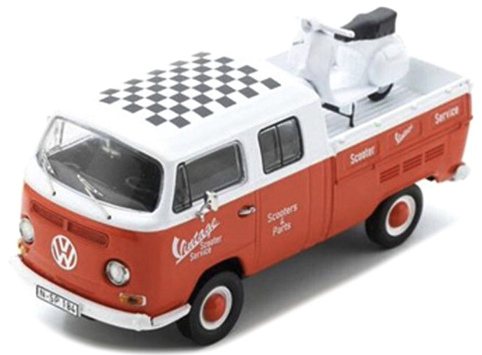VOLKSWAGEN T2 DOUBLE CABINE PICK-UP 1962 WITH VESPA GS RED WHITE 1:43