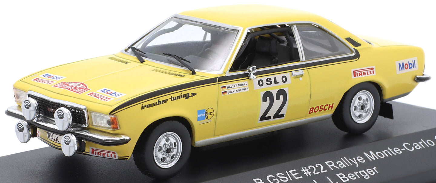 Opel COMMODORE B GS/E #22 ROHRL/BERGER RALLY MONTE CARLO 1973 gul/sort 1:43