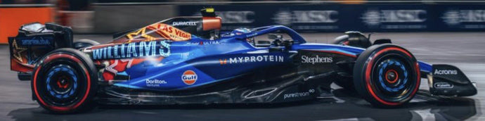 WILLIAMS F1 FW45 TEAM WILLIAMS RACING GULF N 23 LAS VEGAS USA GP 2023 ALEXANDER ALBON BLUE BLACK GOLD 1:18