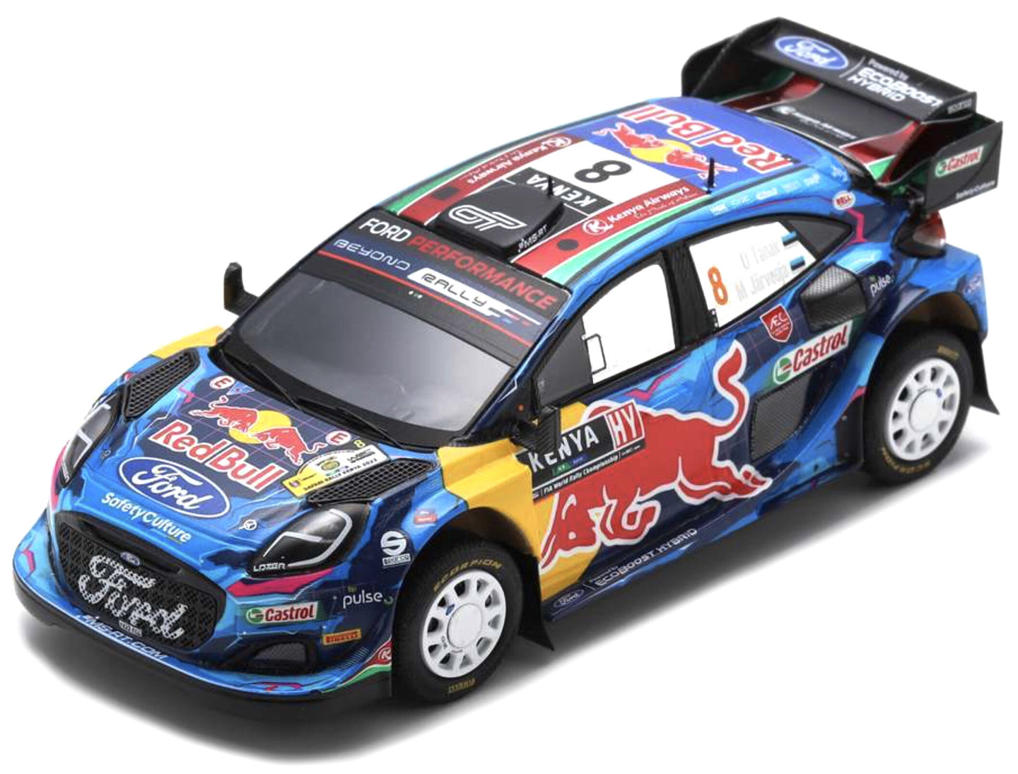 FORD ENGLAND PUMA RALLY1 TEAM FORD WORLD RALLY M-SPORT N 8 6th RALLY SAFARI 2023 OTT TANAK - MARTIN JARVEOJA BLUE YELLOW RED 1:43