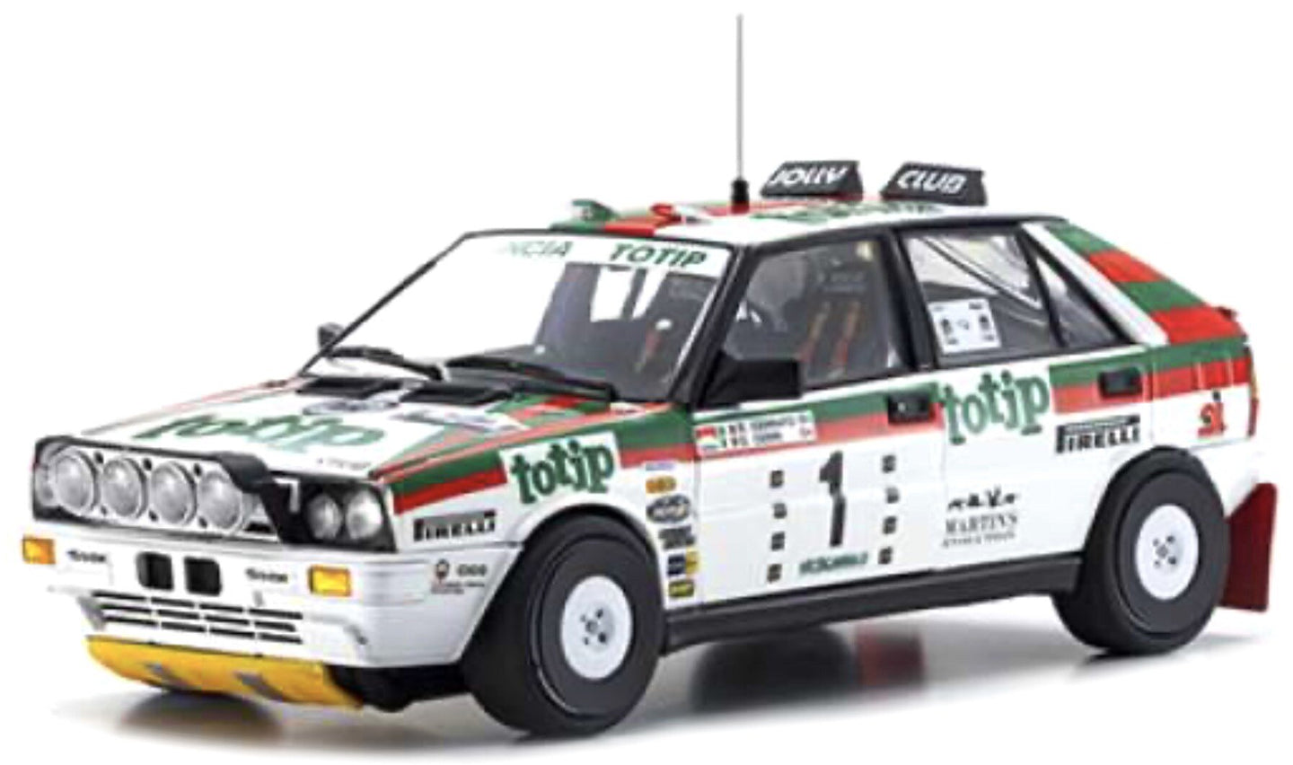 LANCIA DELTA HF INTEGRALE 4WD (night version) TEAM LANCIA TOTIP N 1 WINNER RALLY TARGA FLORIO 1987 DARIO CERRATO - GIUSEPPE CERRI WHITE RED GREEN 1:18