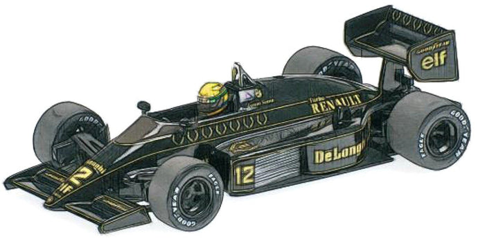 LOTUS F1 98T RENAULT TURBO N 12 SEASON DIRTY VERSION 1986 AYRTON SENNA BLACK GOLD 1:43