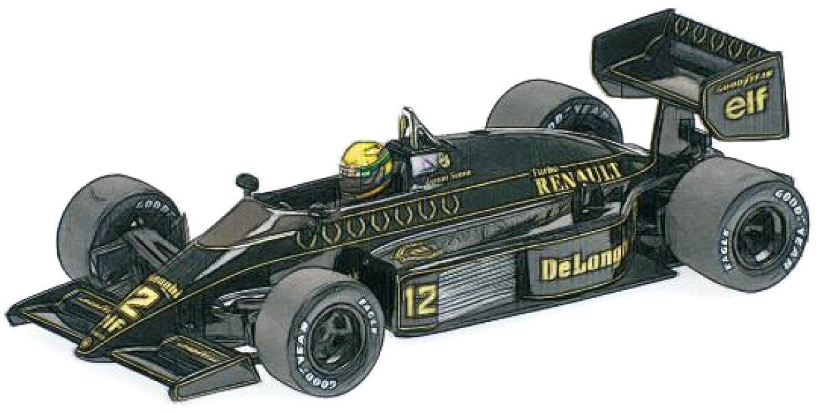 LOTUS F1 98T RENAULT TURBO N 12 SEASON DIRTY VERSION 1986 AYRTON SENNA BLACK GOLD 1:18
