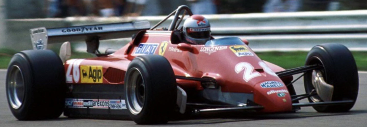 FERRARI F1 126C2 (late version) N 28 POLE POSITION AND 3rd MONZA ITALY GP (with pilot figure) 1982 MARIO ANDRETTI RED 1:18