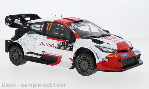 TOYOTA YARIS GR HYBRID RALLY1 TEAM TOYOTA GAZOO RACING WRT N 17 WINNER RALLY MONTECARLO 2023 SEBASTIAN OGIER - VINCENT LANDAIS WHITE RED BLACK 1:18