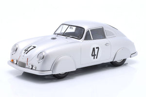 PORSCHE 356 SL COUPE TEAM PORSCHE K.G. N 47 24h LE MANS 1951 RUDOLF SAUERWEIN - ROBERT BRUNET SILVER 1:18