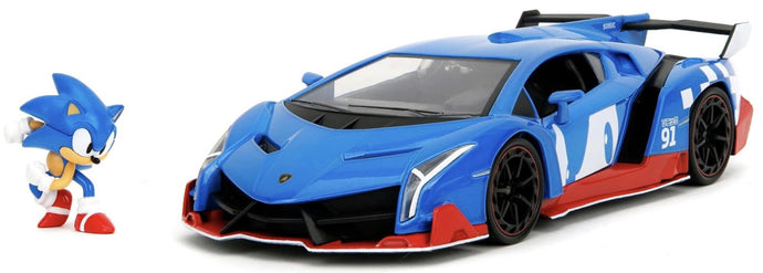 LAMBORGHINI VENENO N 91 WITH THE HEDGEHOG SONIC FIGURE 2013 BLUE RED 1:24