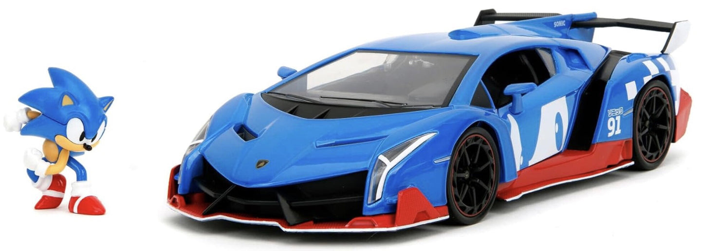 LAMBORGHINI VENENO N 91 WITH THE HEDGEHOG SONIC FIGURE 2013 BLUE RED 1:24