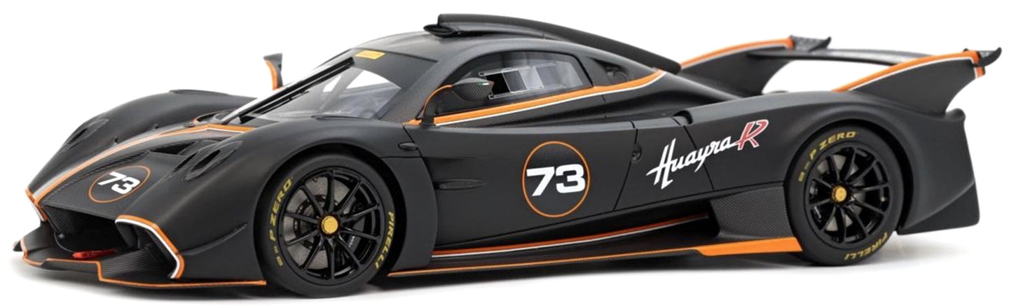 PAGANI HUAYRA R N 73 RACING 2021 WITH SHOWCASE MATT BLACK CARBON 1:18
