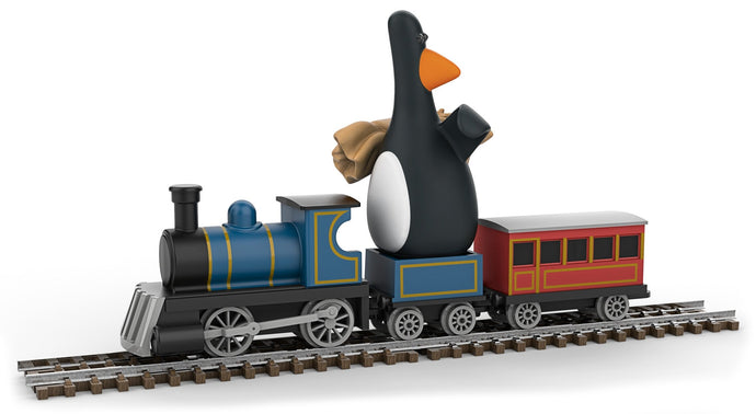 WALLACE & GROMIT - THE WRONG TROUSERS - FEATHERS McGRAW & LOCOMOTIVE blå/rød/grå
