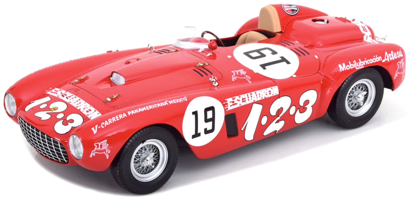FERRARI 375 PLUS 5.0L V12 SPIDER ESCUADRON 1.2.3 N 19 WINNER V CARRERA PANAMERICANA 1954 UMBERTO MAGLIOLI RED 1:18