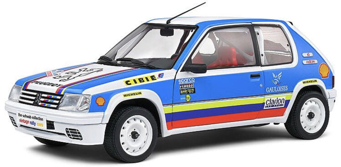Peugeot 205 RALLYE 1.9L - WHITE SCHWAB COLLECTION 1990 hvid/lys blå 1:18