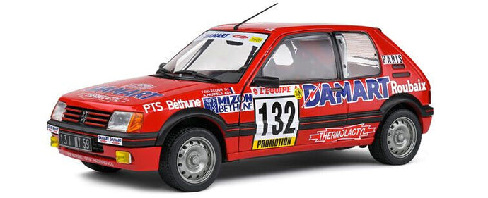 PEUGEOT 205 1.6 GTi N 132 RALLY MONTECARLO 1986 FRANCOIS DELECOUR - ANNE CHANTAL PAUWELS RED 1:18