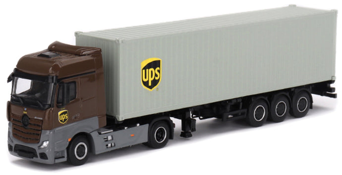 MERCEDES BENZ ACTROS 2 GIGASPACE 1851 BLUE EFFICIENT POWER TRUCK LHD UPS CONTAINER 40' 2016 BROWN GREY 1:64