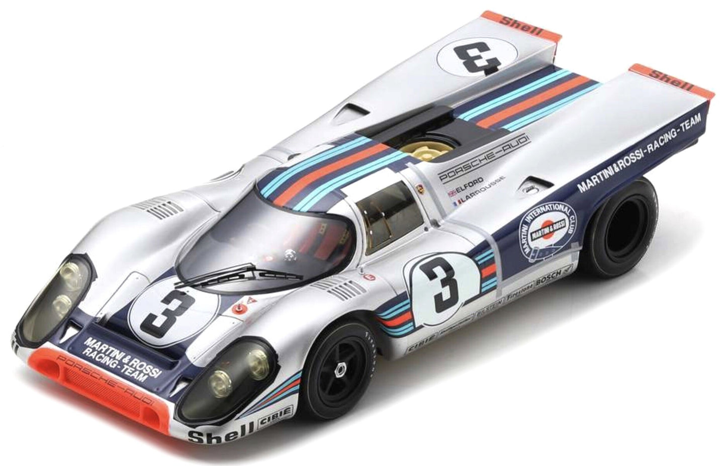 PORSCHE 917K 4.9L TEAM MARTINI RACING N 3 WINNER 12h SEBRING 1971 VIC ELFORD - GERARD LARROUSSE SILVER BLUE 1:18