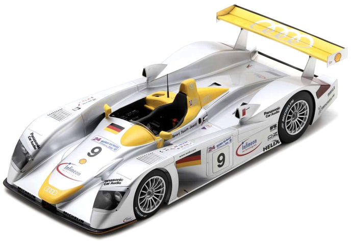 AUDI R8 3.6L TURBO V8 TEAM AUDI SPORT JOEST N 9 2nd 24h LE MANS 2000 LAURENT AIELLO - ALLAN McNISH - STEPHANE ORTELLI SILVER YELLOW 1:18