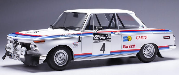 BMW 2002 #4 WALDEGARD/THORSZELIUS RALLYE WM - RAC RALLY 1973 hvid/blå/rød 1:18
