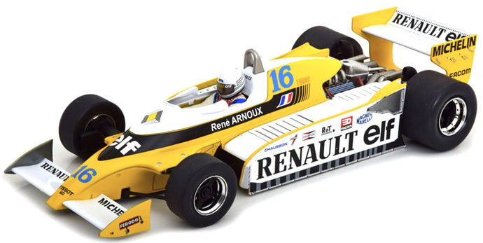 RENAULT F1 RS10 TEAM RENAULT ELF N 16 FASTEST LAP 3rd FRENCH GP (with pilot figure) 1979 RENE ARNOUX WITH SHOWCASE YELLOW WHITE 1:18