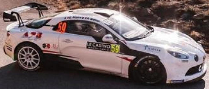 RENAULT ALPINE A110 RGT TEAM CHAZEL TECHNOLOGIES COURSE N 59 2nd RGT RALLY MONTECARLO 2024 ERIC ROYERE - ALEXIS GRENIER WHITE BLACK 1:43