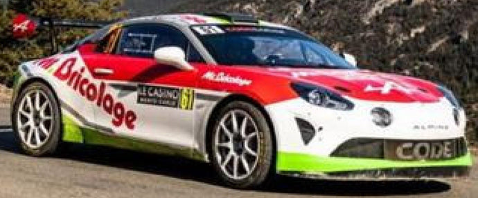 RENAULT ALPINE A110 RGT TEAM CODE RACING DEVELOPMENT N 61 WINNER RGT RALLY MONTECARLO 2024 PHILIPPE BAFFOUN - MARGOT DUPUY RED WHITE GREEN 1:43