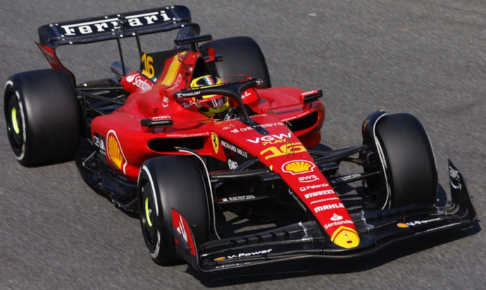 FERRARI F1 SF-23 TEAM SCUDERIA FERRARI N 16 4th MONZA ITALY GP 2023 CHARLES LECLERC WITH SHOWCASE RED BLACK YELLOW 1:18