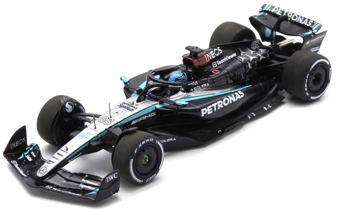 MERCEDES GP F1 W15 EQ PERFORMANCE TEAM AMG PETRONAS MOTORSPORT N 63 BAHRAIN GP 2024 GEORGE RUSSELL BLACK SILVER GREEN 1:43