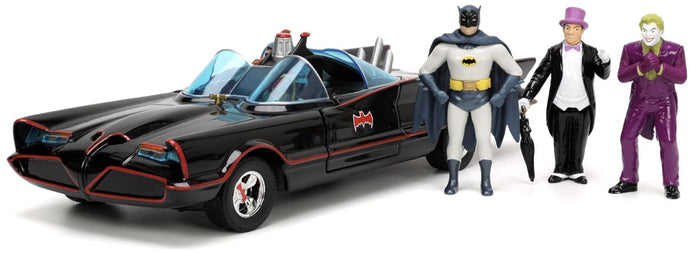 BATMAN CLASSIC TV SERIES BATMOBILE DELUXE 1966 + ROBIN, THE PENGUIN, THE JOKER & BATMAN sort/rød 1:24