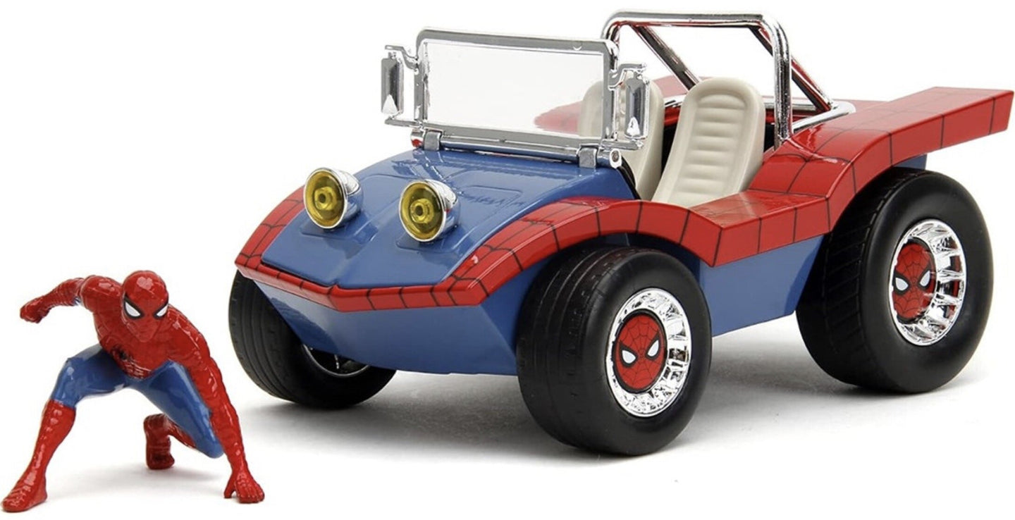 MAYERS MANX BUGGY WITH SPIDERMAN FIGURE MARVEL 1964 BLUE RED 1:24