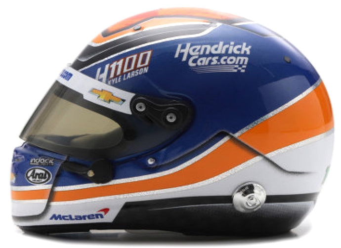 ARAI HELMET CASCO HELMET KYLE LARSON TEAM ARROWS McLAREN H1100 NASCAR CUP SERIES SEASON 2024 BLUE ORANGE WHITE 1:5