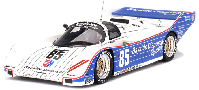 PORSCHE 962 2.8L TURBO N 85 TEAM BUD BAYSIDE DISPOSAL RACING WINNER IMSA 300km LAGUNA SECA 1987 KLAUS LUDWIG WHITE BLUE 1:18