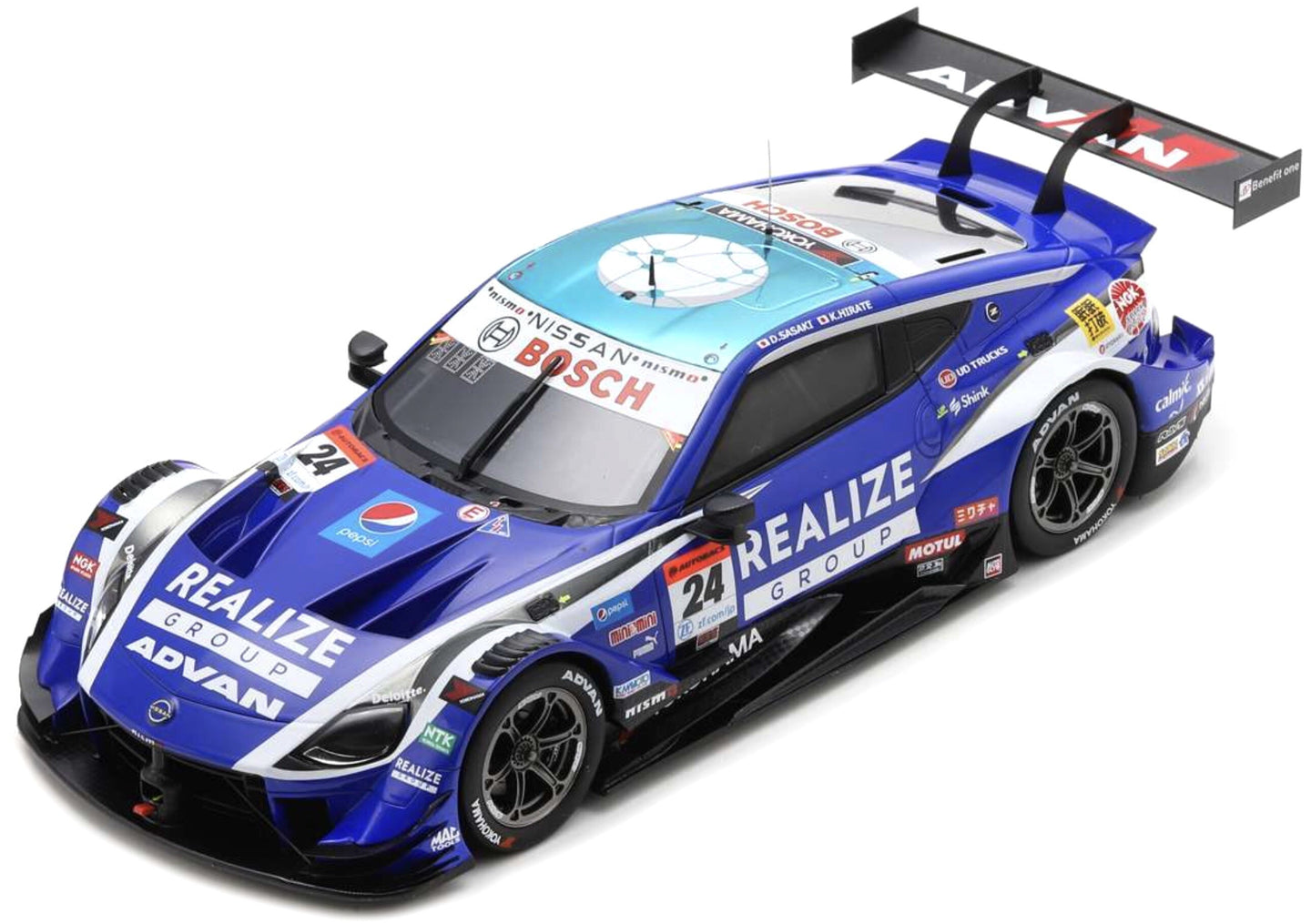 NISSAN TYPE Z TEAM REALIZE ADVAN KONDO RACING N 24 GT500 CLASS SUPER GT 2023 DAIKI SASAKI - KOHEI HIRATE 2 TONE BLUE WHITE 1:18