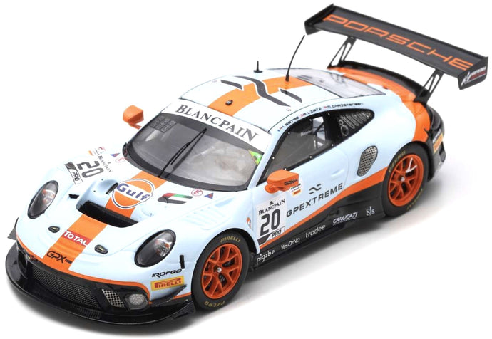 PORSCHE 911 991 GT3 R 4.0L FLAT-6 TEAM GPX RACING N 20 WINNER 24h SPA 2019 RICHARD LIETZ - MICHAEL CHRISTENSEN - KEVIN ESTRE LIGHT BLUE ORANGE BLACK 1:43