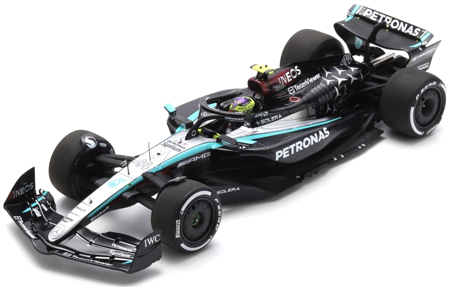 MERCEDES-AMG PETRONAS FORMULA ONE TEAM F1 W15 E PERFORMANCE #44 LEWIS HAMILTON 2024 sort/sølv/turkis 1:18