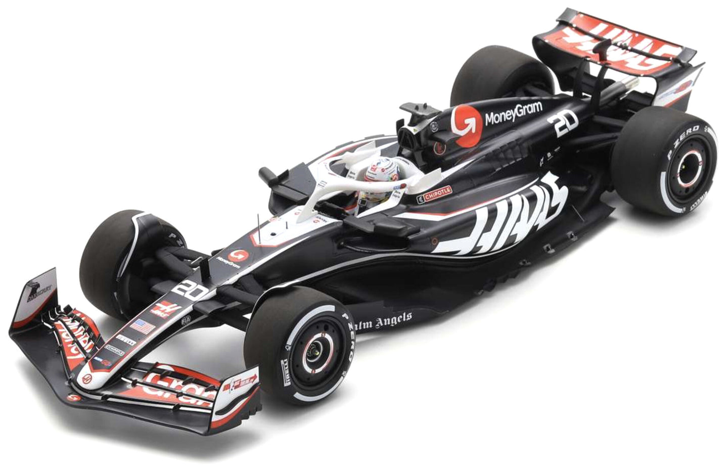 HAAS F1 FW24 TEAM MONEYGRAM HAAS N 20 SEASON 2024 KEVIN MAGNUSSEN BLACK WHITE 1:18